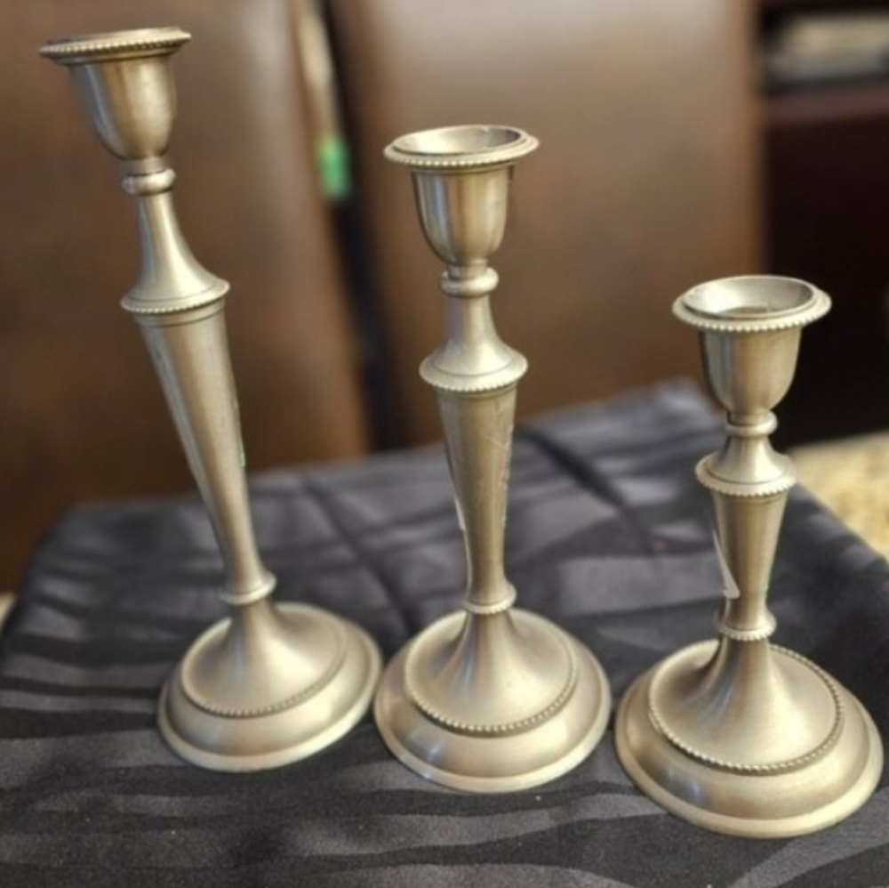 3 Pewter Candlestick Holders
